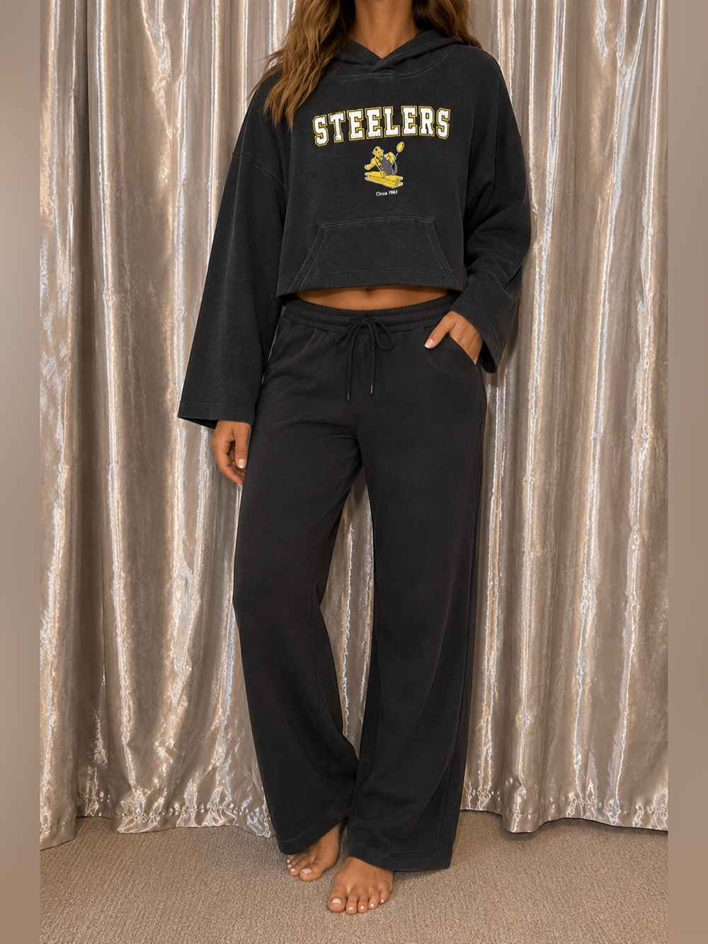 Pittsburgh Steelers Womens Cropped Hoodie Pullover NFL Football Size XL